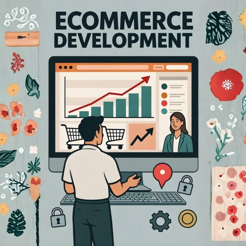 graphical satirical representation of ecommerce website development services.