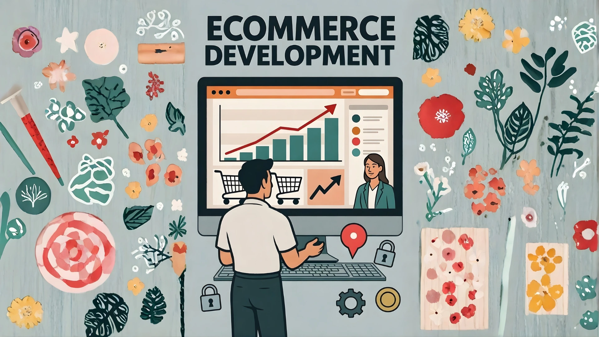 graphical satirical representation of ecommerce website development services.
